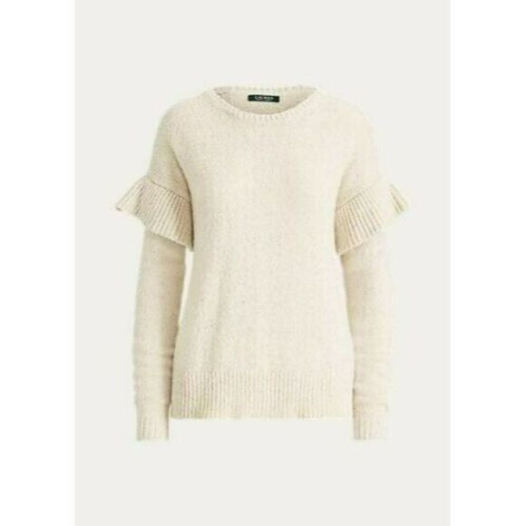 Ralph Lauren Wool Alpaca Sweater Size S Ruffled Sleeves Mascarpone Cream Multi - Picture 11 of 11